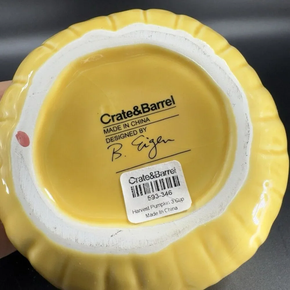 Crate & Barrel B Eigen Harvest‎ Yellow Pumpkin Squash Ceramic Bowl Canister Jar